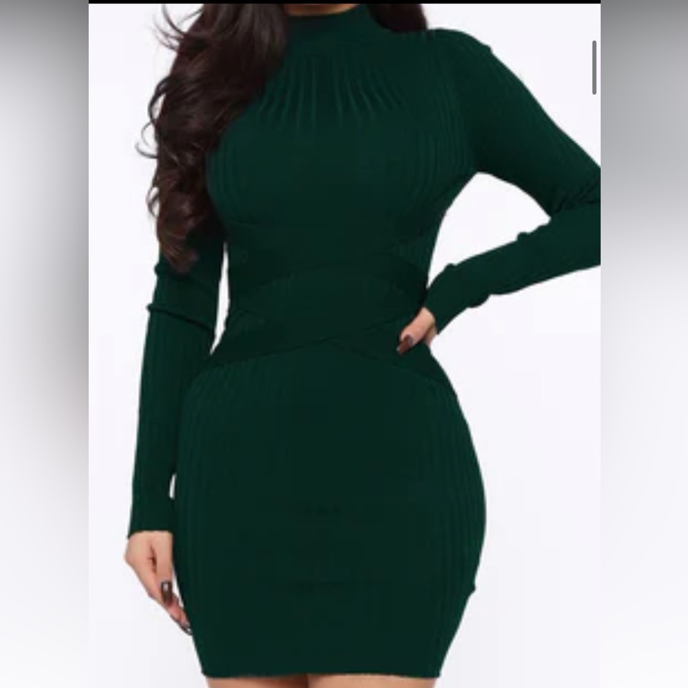 Fashion Nova Kasey Sweater MINI DRESS - HUNTER GREEN Large Super Stretchy New